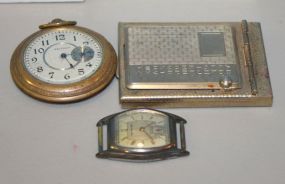 Waltham Pocket Watch 15 Jewels, small vintage brass address book, wittnauer wrist watch