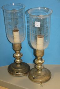 Pair Silverplate Lamps with Etched Shades 15