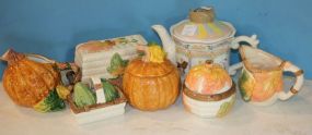 Collection of Hand Painted Collector Teapots and Butter 7 pieces