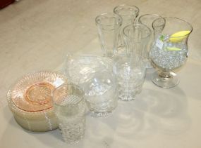 Lot of Miscellaneous Glass Including four ice cream glasses, 6 sherbert glasses, three dishes, seventeen plates, glass.