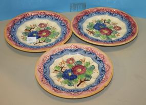 Three Handpainted Japanese Plates, Vintage Ceramic Stand, and Blue Willow Charger Three Handpainted Japanese Plates 6