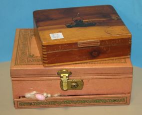 Two Vintage Jewelry Boxes and Costume Jewelry Costume Jewelry