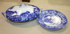 Flow Blue Covered Tureen and Semi-Porcelain English Plate Flow Blue Covered Tureen 12