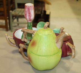 Teapot Collection Apple teapot, pear teapot, large cup, candlestick