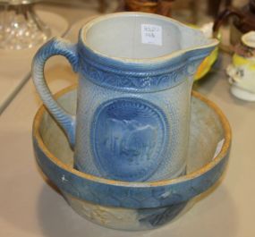 English Stone Ware Pitcher and Stone Ware Bowl Pitcher is broke 8