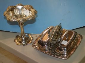 Silverplate Candy Dish (Compote), Double Butter Dish, and Shell Shape Dish Candy dish: 7