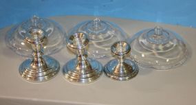 Sterling Single Candlestick (Bent), Pair sterling Candlesticks (Both Bent) and Three Glass Inserts Single Candlestick: 3