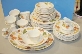 Vernon Ware by Metlock 9 Dinner Plates (1 Chipped), 8 Salad, 8 cups and saucers, 8 soup and cereal bowls, 1 vegetable bowl, salt and pepper, 1 platter, 1 creamer