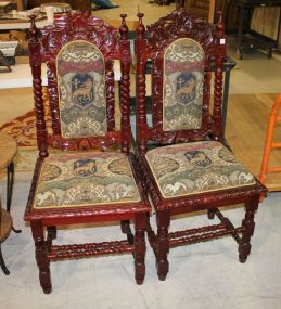 Pair Carved Jacobean Style Side Chairs 20