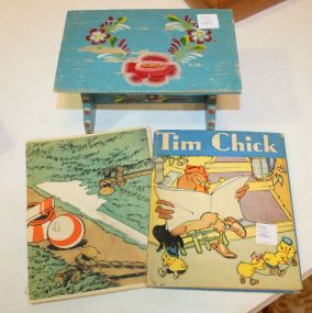 Small Footstool and Two Vintage Children's Books Small Footstool and Two Vintage Children's Books