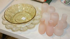 Glass Egg Plate, Depression Bowl, Various Pink Satin Vases (8) 5