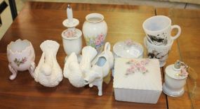 Group of Vintage Porcelain including birds, vases, box, cups.