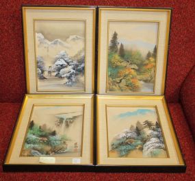 Four Handpainted and Framed Oriental Pictures 11