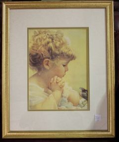 Print of Young Girl and Bird 17