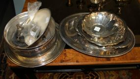 Lot of Miscellaneous Silverplate Includes, serving trays, shaker, warmer.