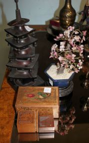 Oriental Faux Jade Tree, Three Decorative Boxes, Wood Pagoda Oriental Faux Jade Tree 10