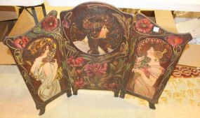 Antique Painted Firescreen Flowers and Ladies, 32