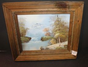 Vintage Signed Oil Painting of Waterfall 13 1/2