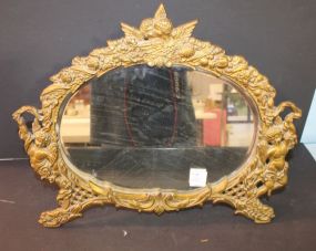 Vintage Metal Beveled Glass Dresser Mirror With Cupids 17