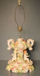 Vintage Capidomonte Style Lamp Very large and ornate porcelain lamp with cupids holding flowers, 37