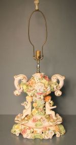 Vintage Capidomonte Style Lamp Very large and ornate porcelain lamp with cupids holding flowers, 37