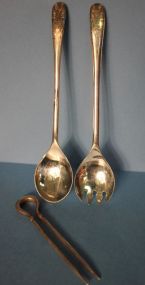 Two Silverplate Spoon and Trays Silverplate spoons and tongs.