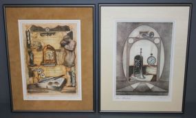 Pair of Art Prints by Armin Birkel Austrian born limited edition print of trumpet, and one of lovers, 13
