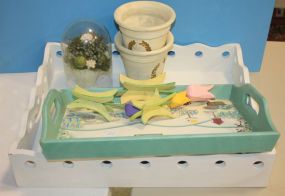 Two Wood Trays, Flower Pot, Three Wood Tulips Arrangement