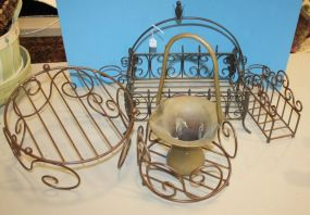 Brass Basket, Various Iron Pieces Brass Basket, various iron pieces