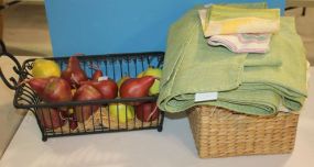 Iron Basket with Fruit, Basket and Linens Iron Basket with Fruit, Basket and Linens.