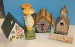 Three Bird Houses, and Pair of Wood Candlesticks 10