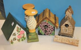 Three Bird Houses, and Pair of Wood Candlesticks 10