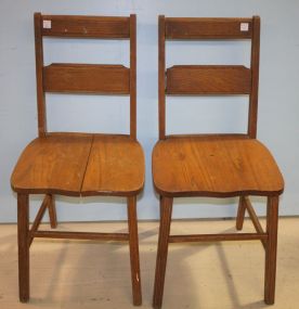 Pair of Oak Side Chairs one has missing stretcher and other has cracked seat
