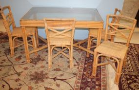 Bamboo Table and 4 Matching Chairs Table has glass top, 49