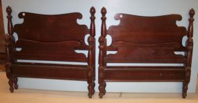 Pair of Mahogany Twin Beds one has damage to top, 42