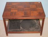 Walnut Coffee Table has shelf on bottom; 28