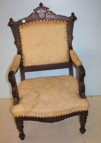 Walnut Victorian Arm Chair upholstery has stains, matches lot # 508; 38
