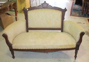 Walnut Victorian Settee upholstery has stains, matches lot # 507; 59