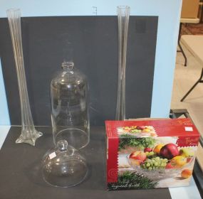 Two Glass Domes and Two Glass Vases 23 1/2