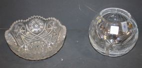 Cut Glass Rose Bowl, Two Glasses, and Glass Flower 6