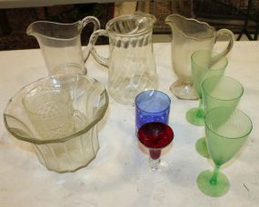 Group of Glass Pitchers, Glasses, Bowl Group of Glass Pitchers, Glasses, Bowl
