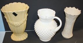 Lenox Vase, Milk Glass Pitcher, USA Pottery Vase Lenox 8 1/2