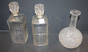 Two Glass Square Decanters and Old Decanter Two Glass Square Decanters and Old Decanter