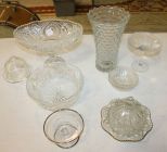 Glass Lot which includes compotes, butter dish, bowl, and candy dish
