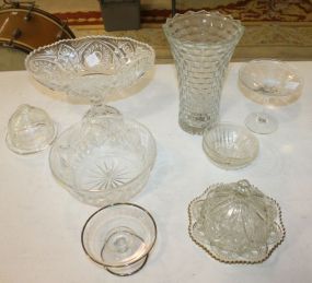 Glass Lot which includes compotes, butter dish, bowl, and candy dish