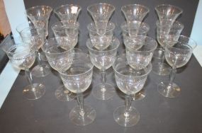 Seventeen Etched Glasses 7 1/2