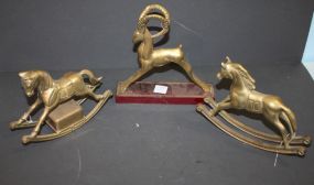 Two Brass Rocking Horses and Brass Goat horses 8