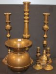 Brass Spittoon and Brass Candlesticks 8