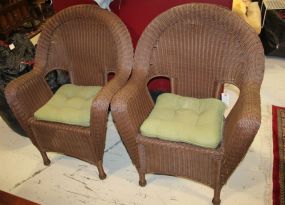 Two Brown Wicker Arm Chairs 29