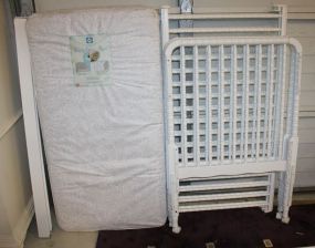 Painted White Spool Baby Bed with mattress